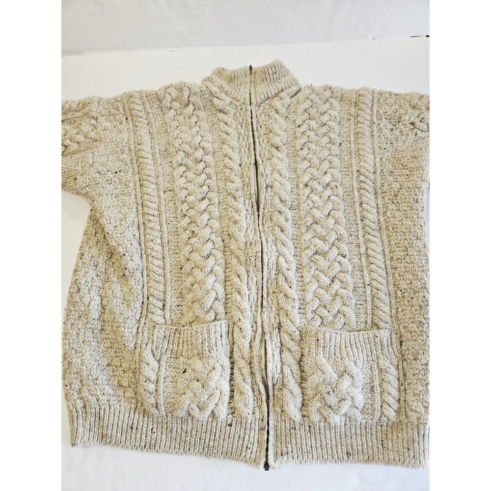 Carraig Donn Sweater Womens XL Beige Cable Knit 100% Wool Sweater Ireland Zip - Picture 2 of 9